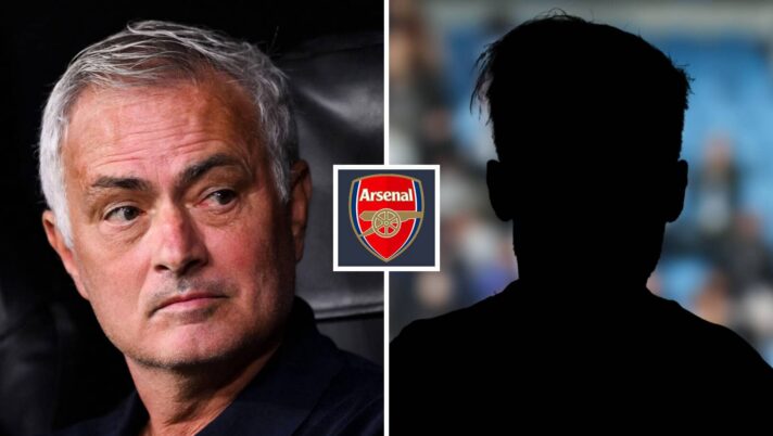 Split image of Real Madrid manager Jose Mourinho and a shadow, with the Arsenal badge in between - copyright TEAMtalk