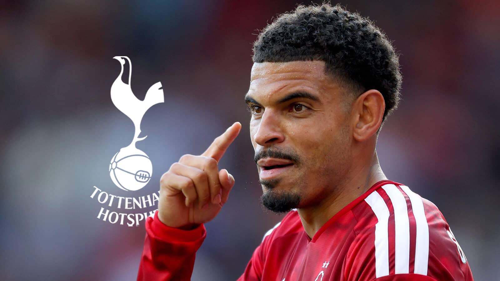 Morgan Gibbs-White with a Tottenham badge