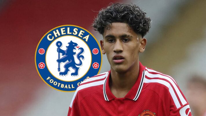 Man Utd youngster JJ Gabriel with a Chelsea badge