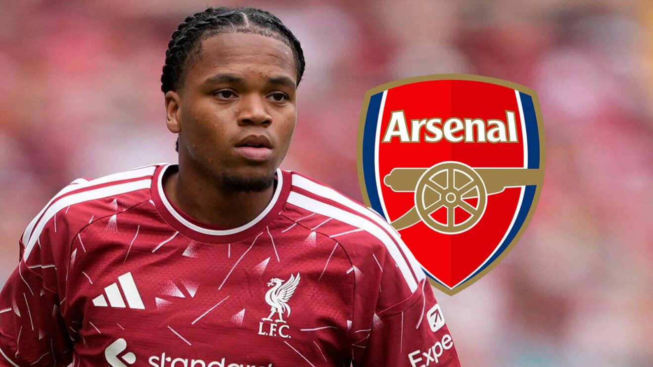 Liverpool star Rio Ngumoha next to the Arsenal badge