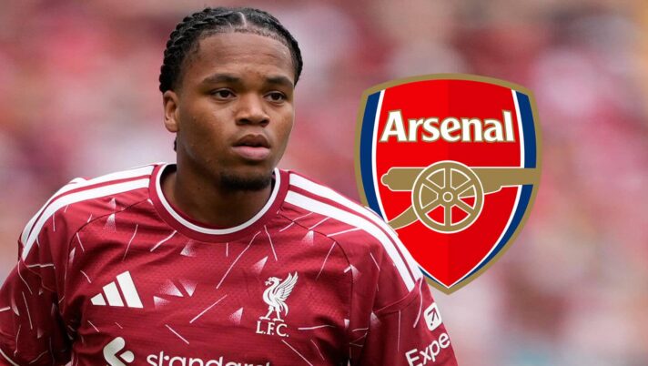 Liverpool star Rio Ngumoha next to the Arsenal badge