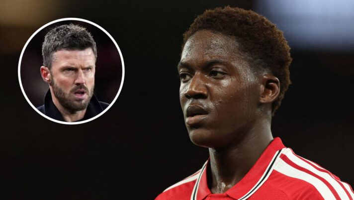 Manchester United midfielder Kobbie Mainoo and, inset, managerMichael Carrick