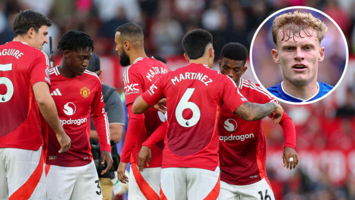 Manchester United see Everton's Jarrod Branthwaite, inset, as a dream successor to Harry Maguire or Lisandro Martinez