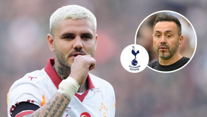 Mauro Icardi, Roberto De Zerbi with Tottenham badge