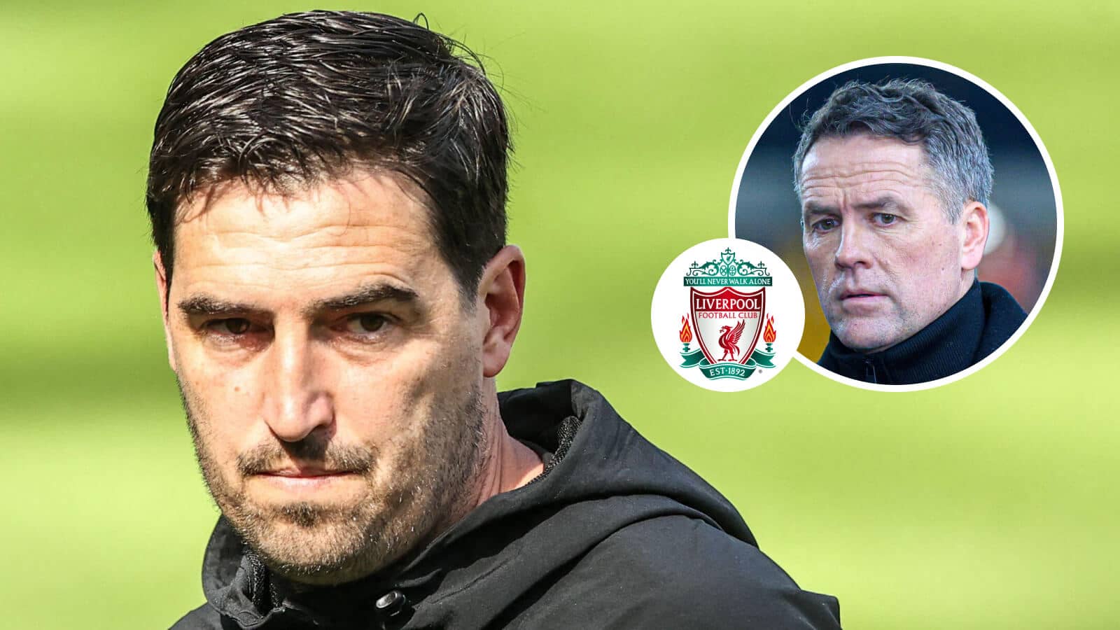 Andoni Iraola, Liverpool badge and Michael Owen - copyright TEAMtalk