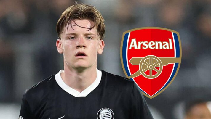 Sturm Graz star Luca Weinhandl with an Arsenal badge