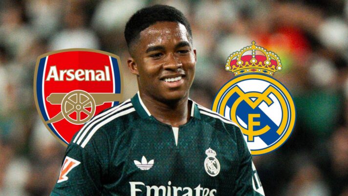 Arsenal badge, Endrick and Real Madrid badge - copyright TEAMtalk