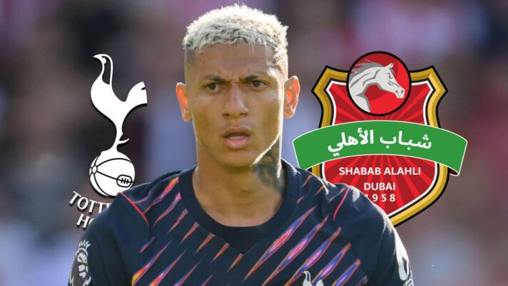 Tottenham Hotspur badge, Richarlison and Shabab Al Ahli badge - copyright TEAMtalk