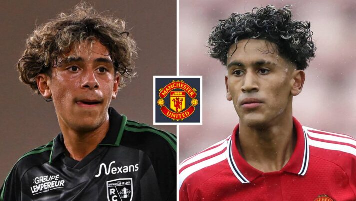 Mezian Mesloub, JJ Gabriel with Man Utd badge