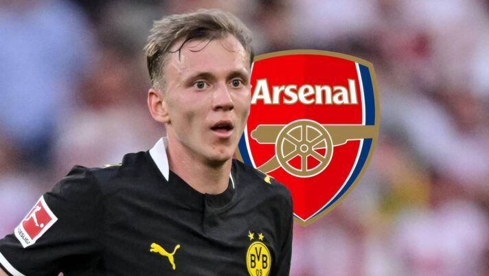 Maximilian Beier with Arsenal badge