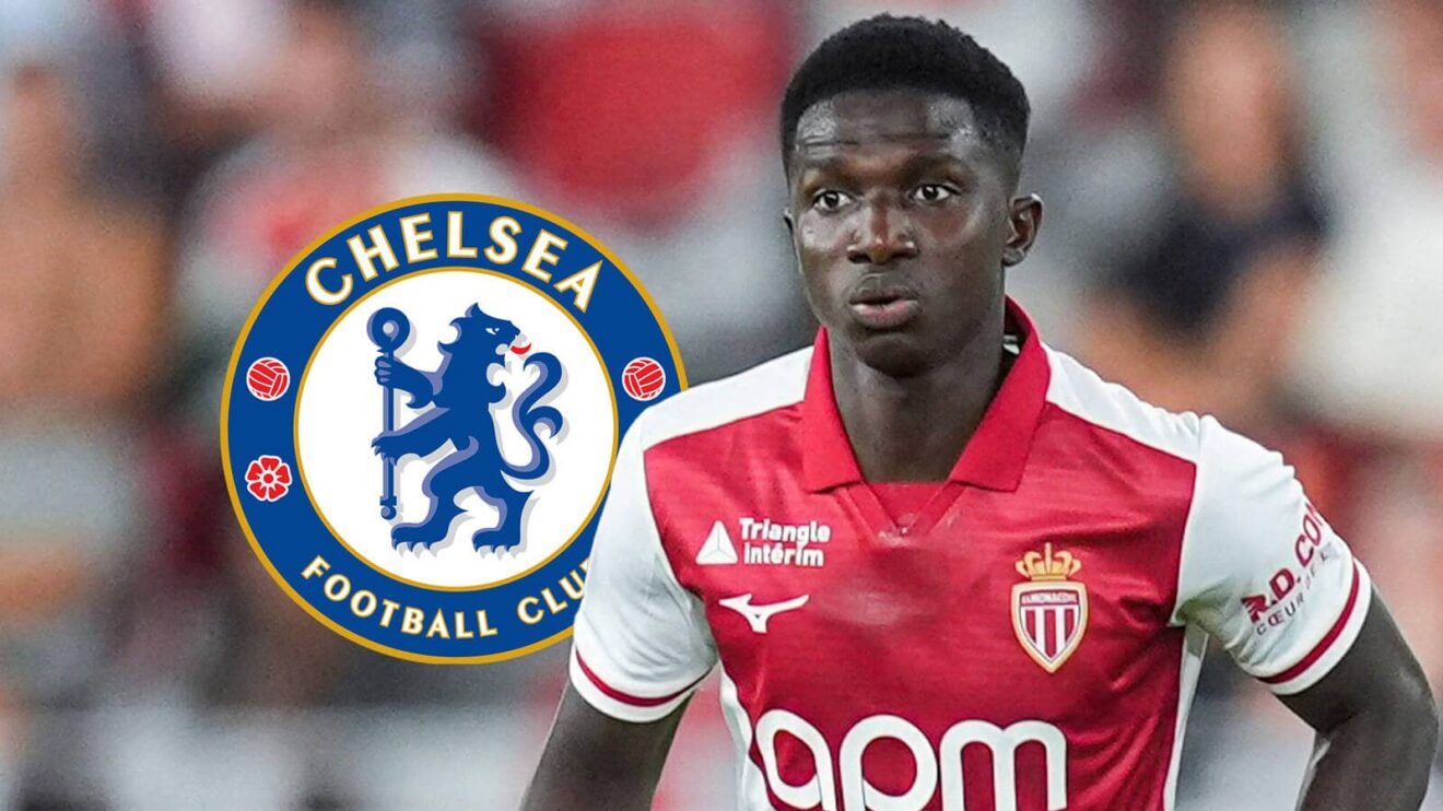 Monaco star Lamine Camara with Chelsea badge