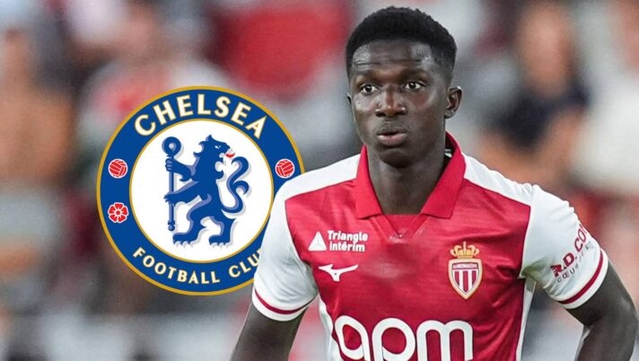 Monaco star Lamine Camara with Chelsea badge