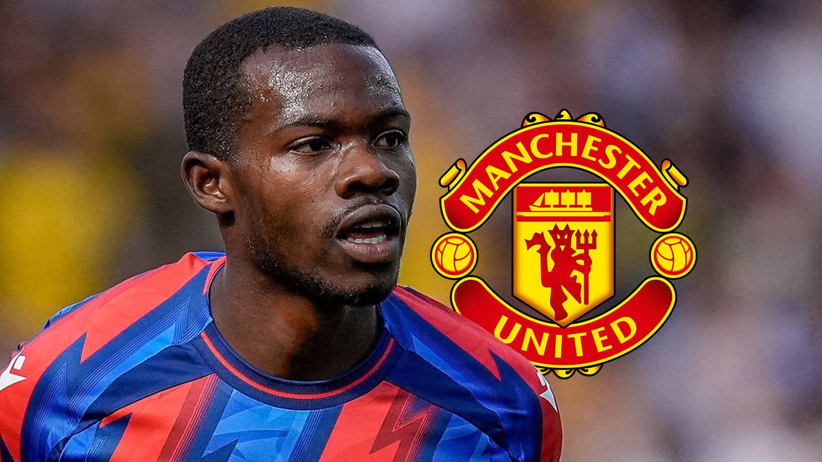 Crystal Palace star Tyrick Mitchell with a Man Utd badge