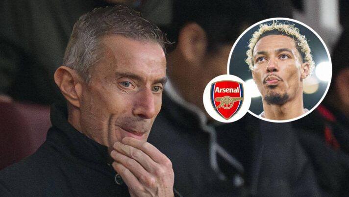 Andrea Berta, Hugo Ekitike with Arsenal badge