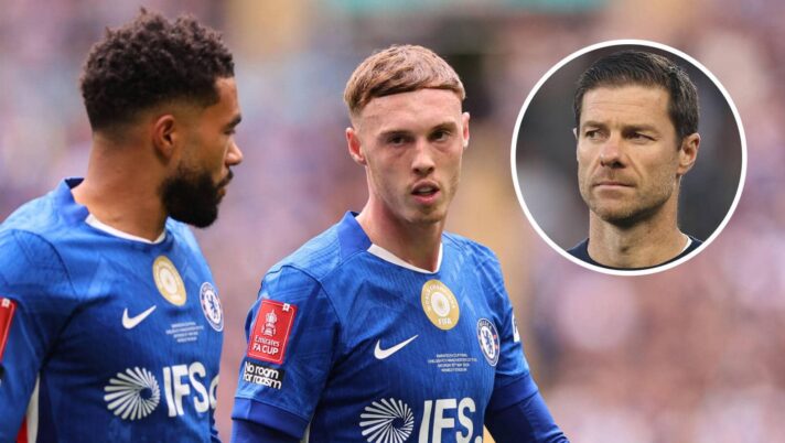 Chelsea stars Reece James and Cole Palmer alongside Xabi Alonso, inset