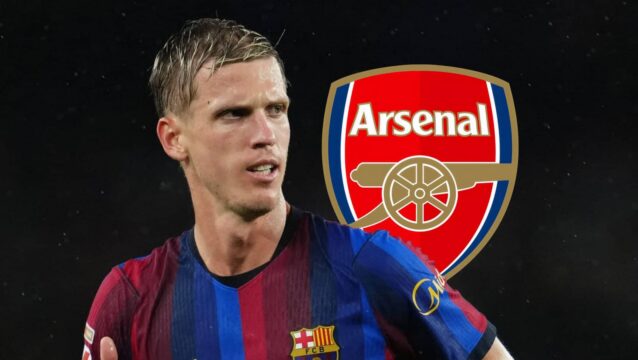 Barcelona star Dani Olmo with an Arsenal badge