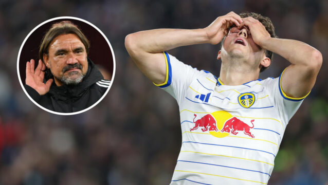 Leeds winger Daniel James and, inset, Leeds United manager Daniel Farke