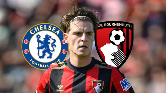 Chelsea badge, Alex Scott and Bournemouth badge - copyright TEAMtalk