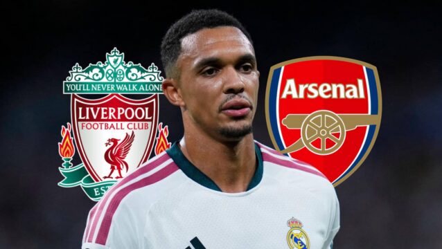 Liverpool badge, Trent Alexander-Arnold and Arsenal badge - copyright TEAMtalk