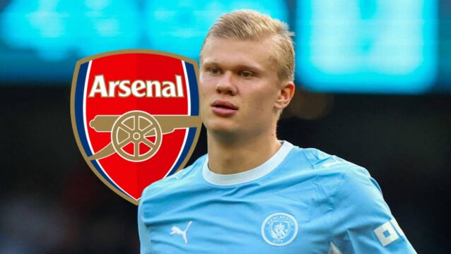 Man City striker Erling Haaland, Arsenal badge