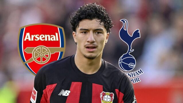Ibrahim Maza with Arsenal, Tottenham badges