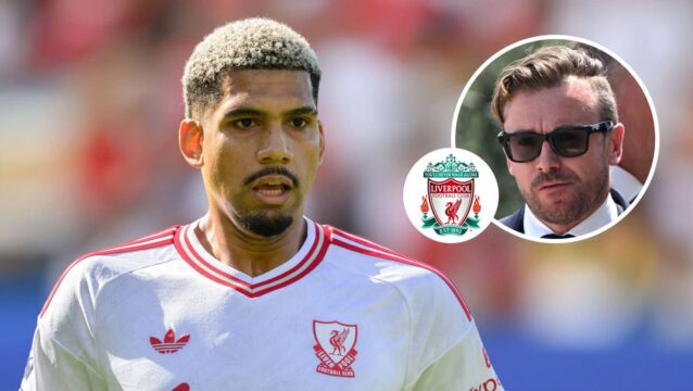 Liverpool sporting director Julian Ward, inset, next to the club badge and defender Ronald Araujo