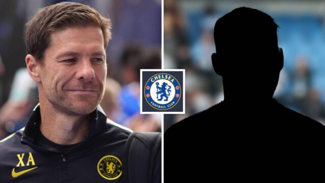 Split image of Chelsea manager Xabi Alonso and a shadow, with the Chelsea badge in between - copyright TEAMtalk