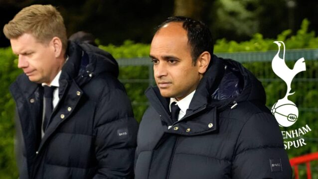 Johan Lange, Vinai Venkatesham with Tottenham badge