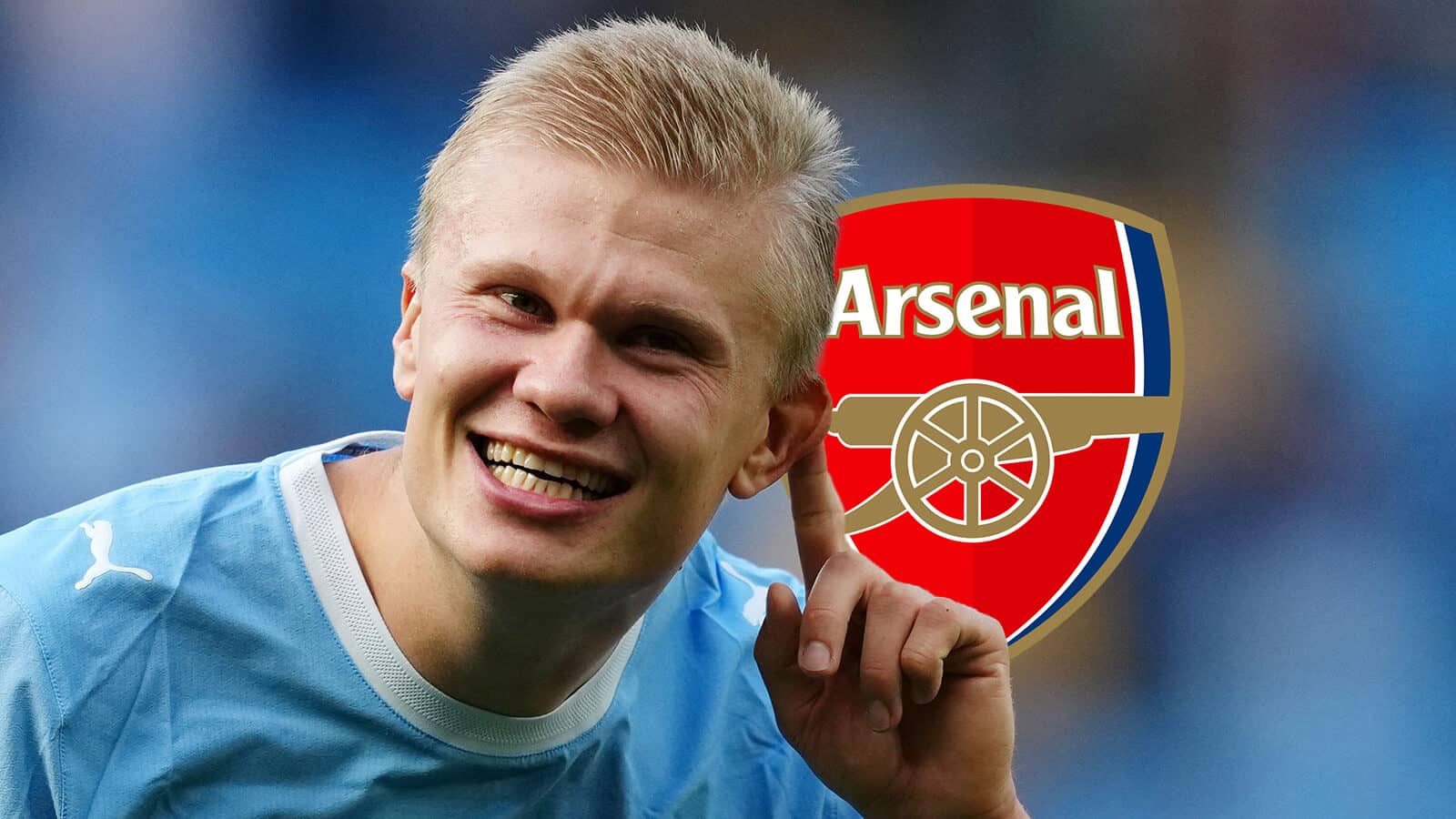 Man City striker Erling Haaland, Arsenal badge