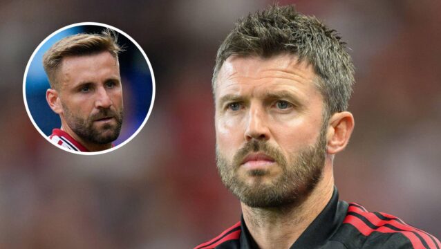 Man Utd manager Michael Carrick, left-back Luke Shaw