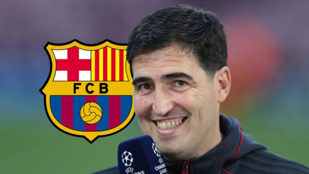 Liverpool manager Andoni Iraola, Barcelona badge
