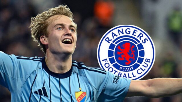 Oskar Fallenius with a Rangers badge