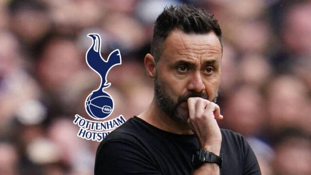 Roberto De Zerbi with Tottenham badge