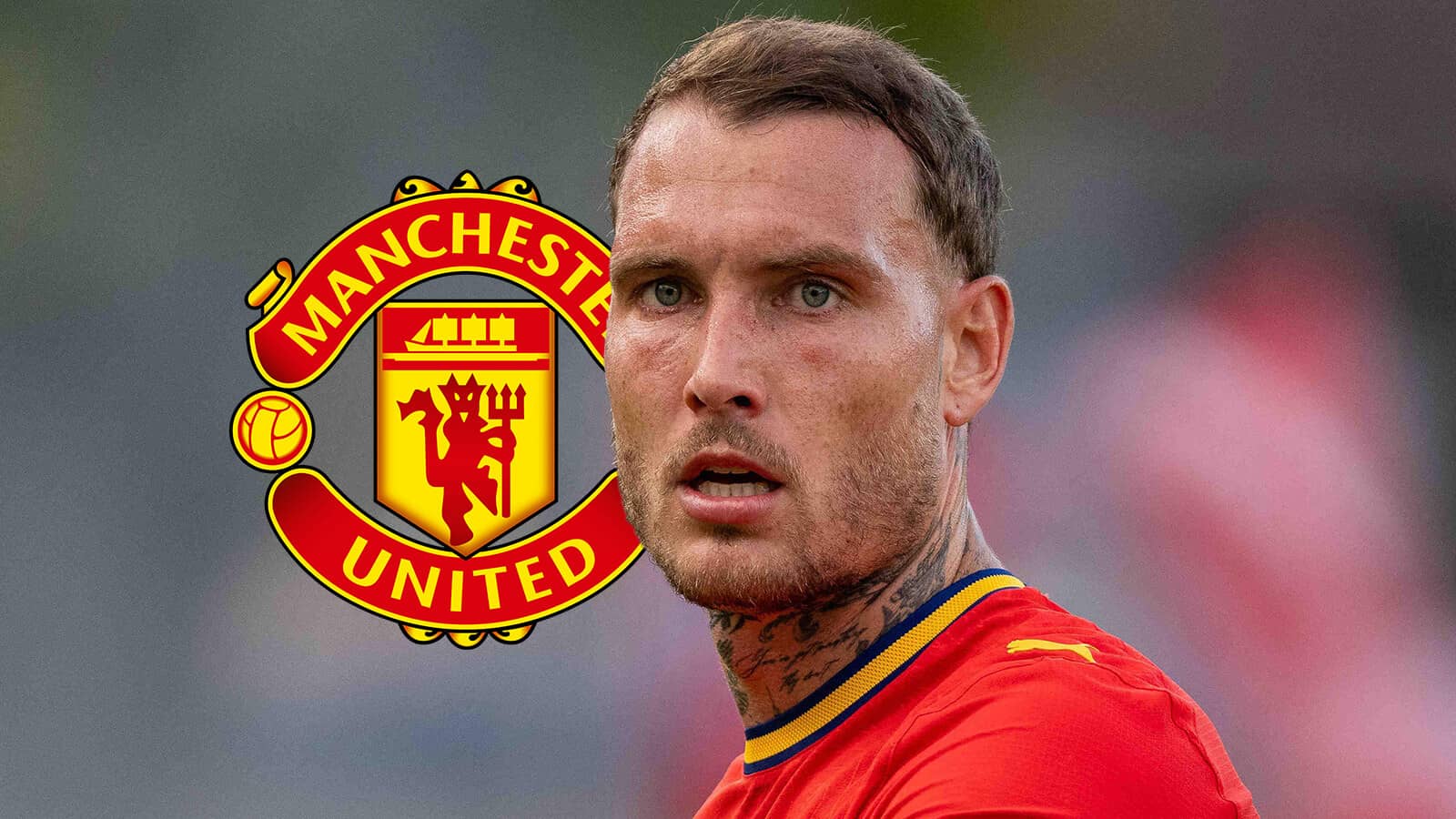 RB Leipzig star David Raum with a Man Utd badge