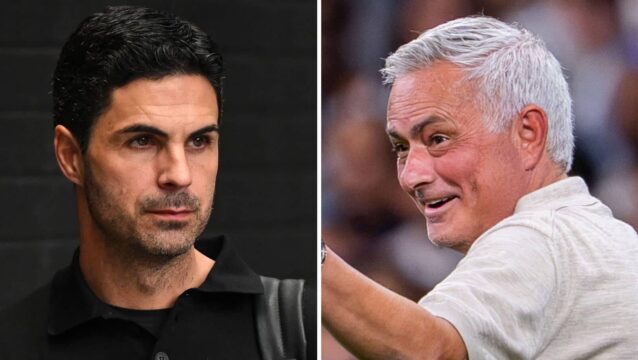 Split image of Arsenal manager Mikel Arteta and Real Madrid manager Jose Mourinho - copyright TEAMtalk