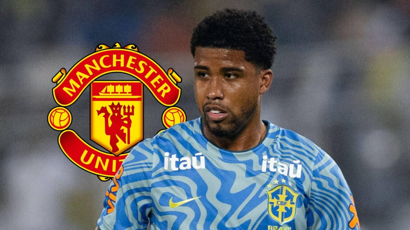 Manchester United badge next to Brazil and Manchester United midfielder Andrey Santos - copyright TEAMtalk