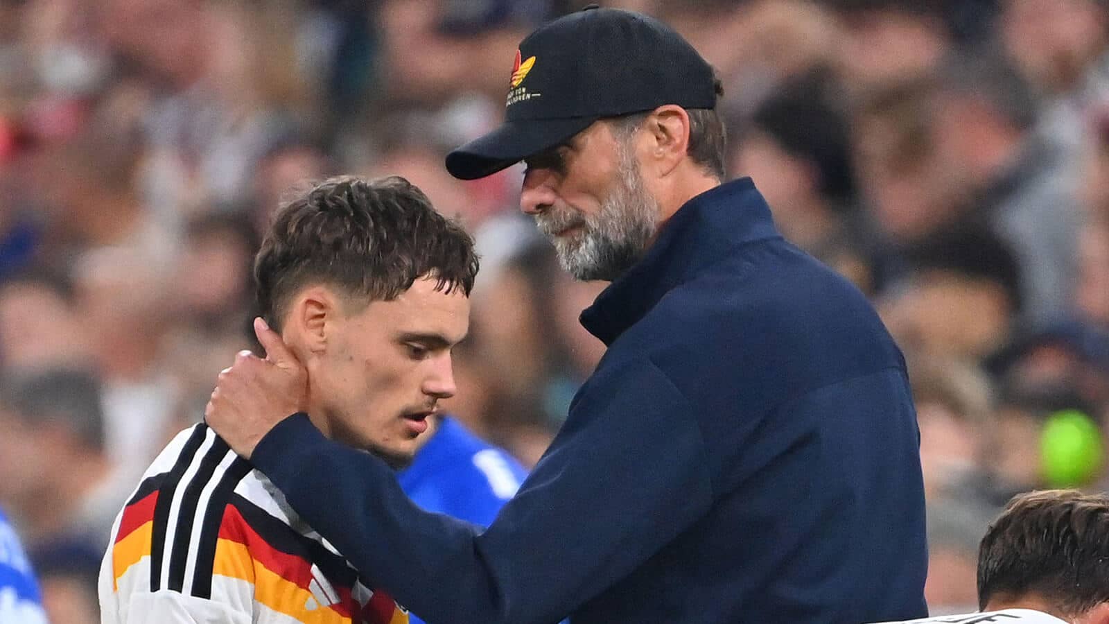 Germany manager Jurgen Klopp embraces Liverpool star Florian Wirtz following a Nations League clash in Greece