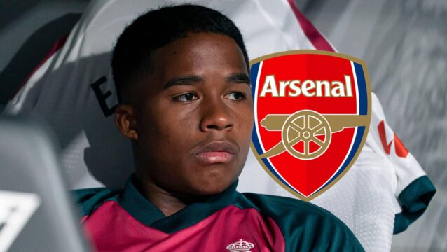 Real Madrid star Endrick with an Arsenal badge