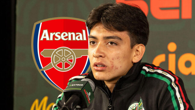 Mexico teenage superstar Gilberto Mora next to the Arsenal badge