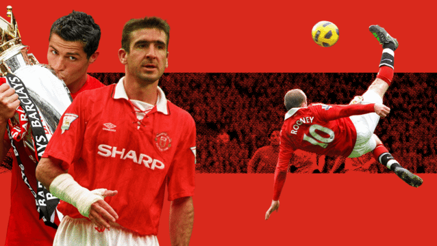 Man Utd best transfers graphic with Cristiano Ronaldo, Eric Cantona and Wayne Rooney
