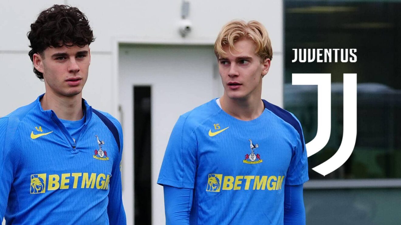 Archie Gray, Lucas Bergvall with Juventus badge