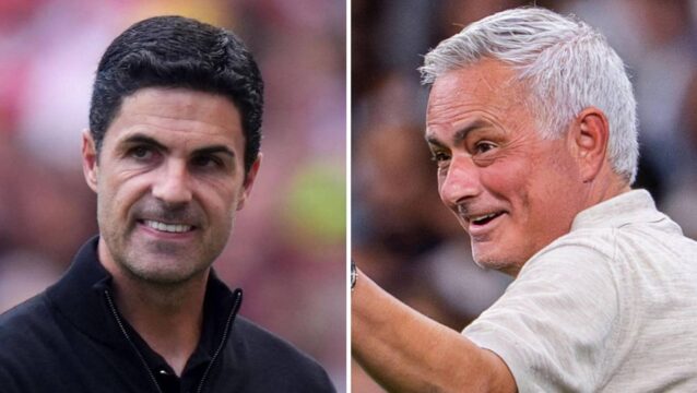 Split image of Arsenal manager Mikel Arteta and Real Madrid manager Jose Mourinho - copyright TEAMtalk