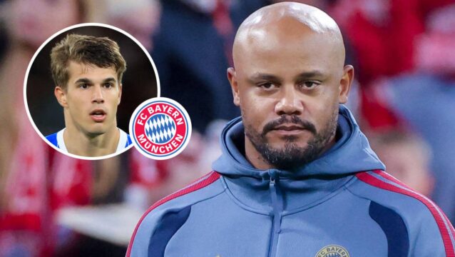Vincent Kompany, Luka Vuskovic with Bayern badge