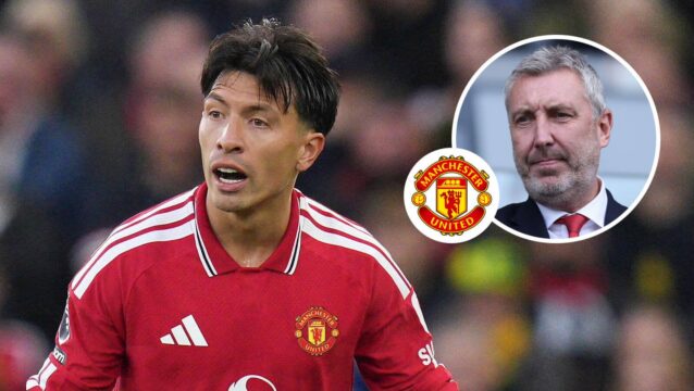 Lisandro Martinez, Manchester United badge and Jason Wilcox - copyright TEAMtalk