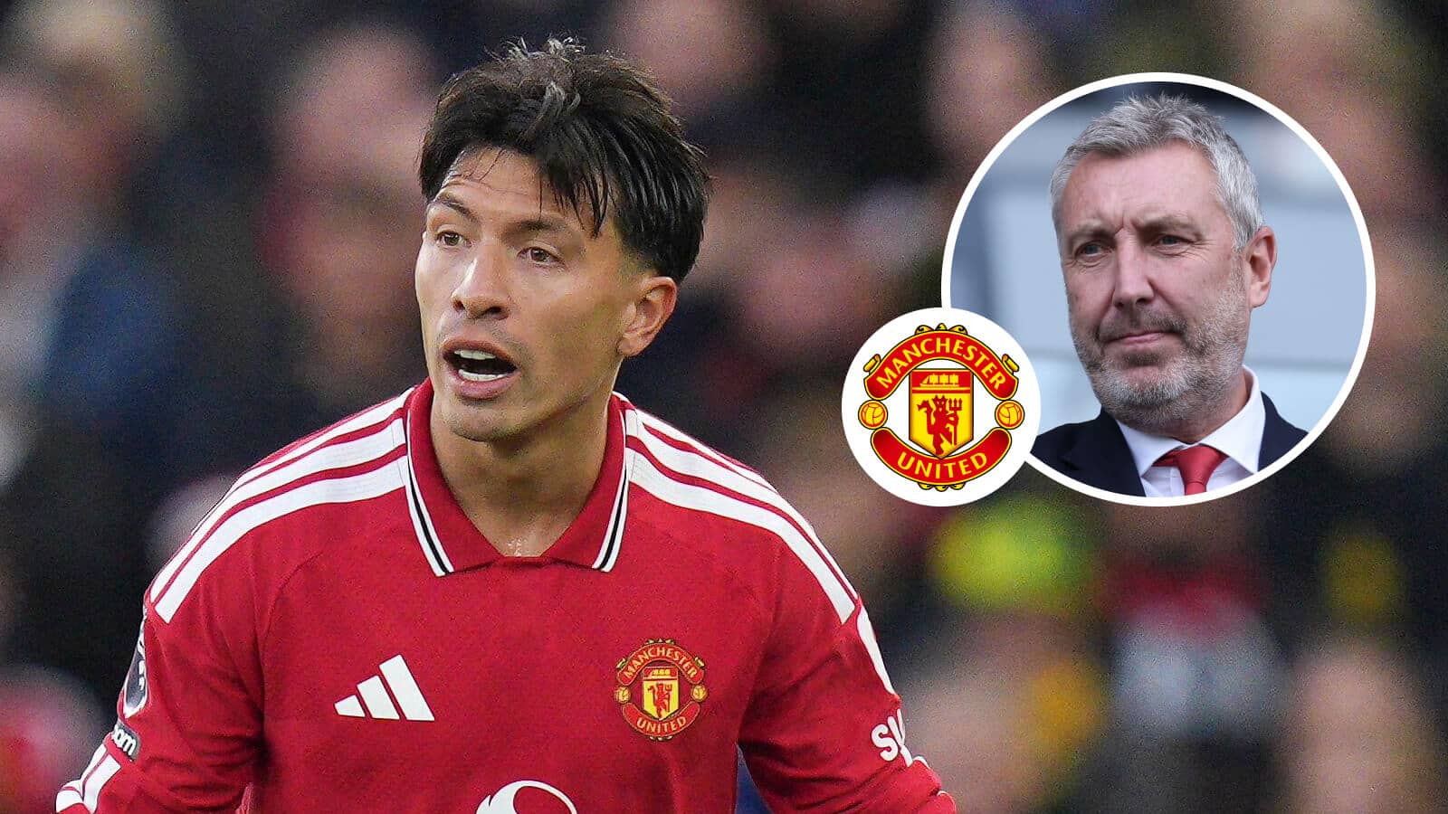 Lisandro Martinez, Manchester United badge and Jason Wilcox - copyright TEAMtalk