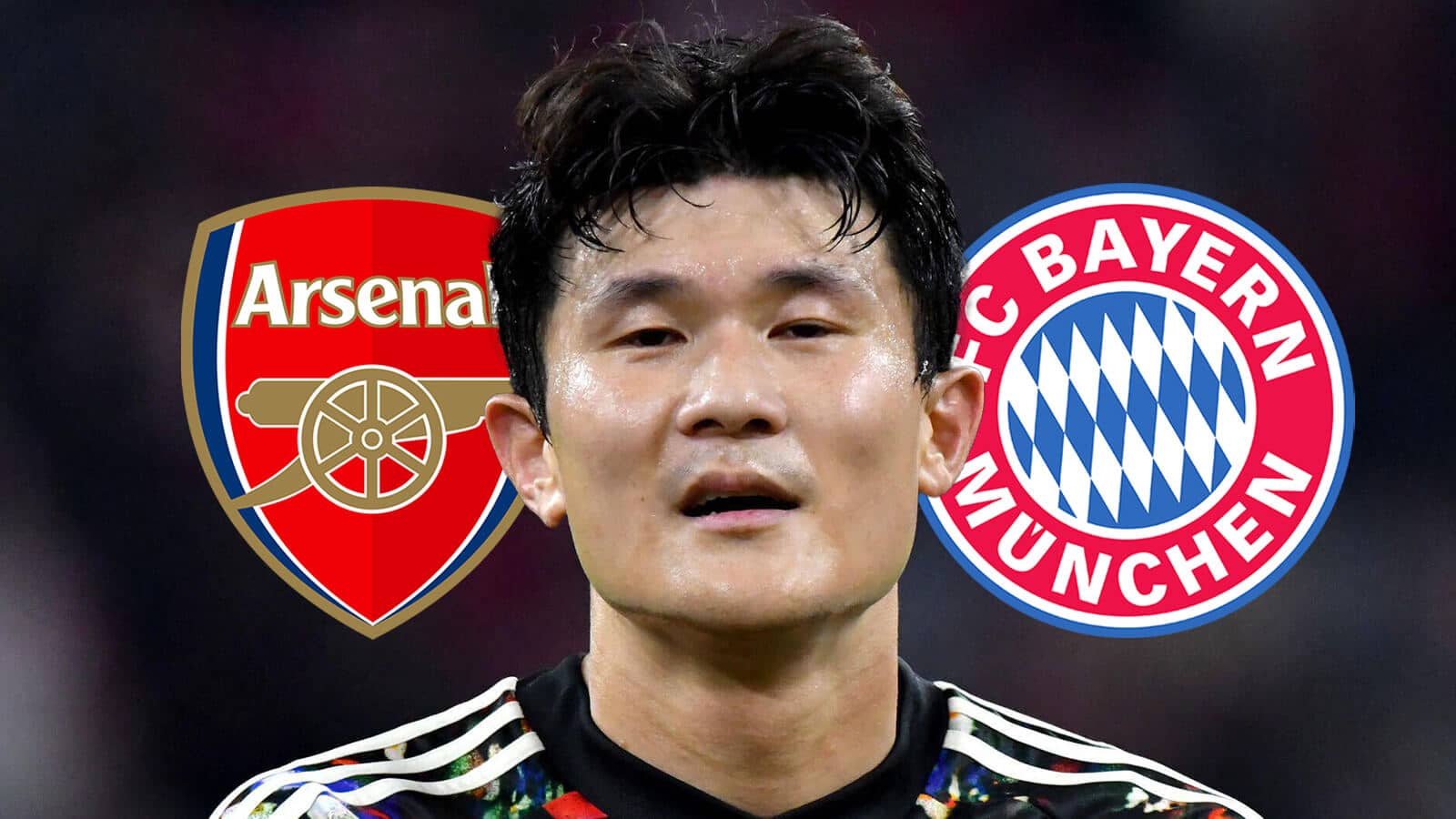 Arsenal badge, Kim Min-jae and Bayern Munich badge - copyright TEAMtalk