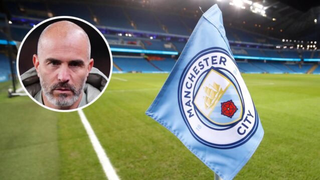 Manchester City boss Enzo Maresca, inset, and the club's Etihad Stadium home