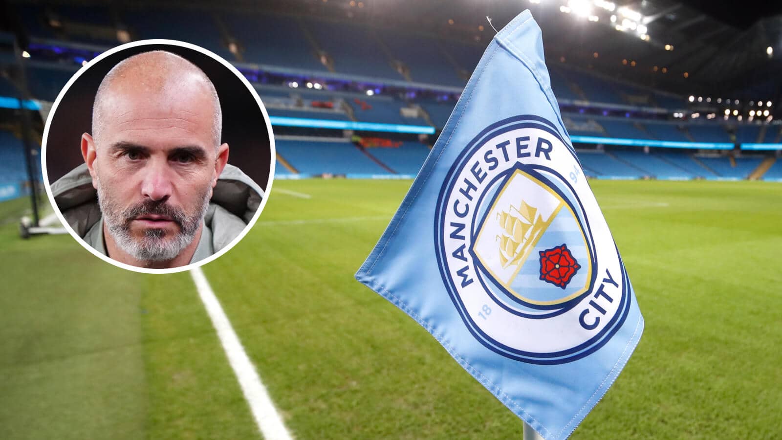 Manchester City boss Enzo Maresca, inset, and the club's Etihad Stadium home