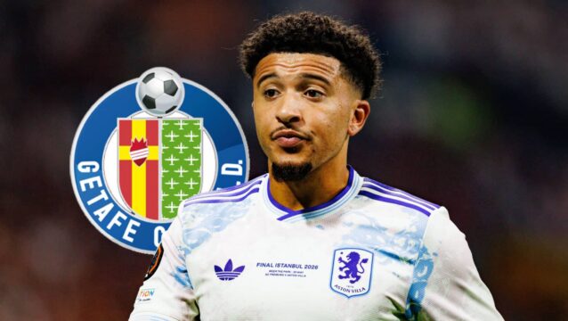 Former Aston Villa star Jadon Sancho alongside the Getafe badge