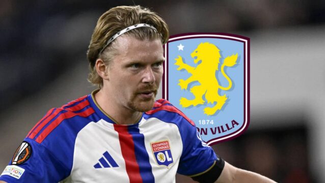 Lyon star Pavel Sulc with Aston Villa badge